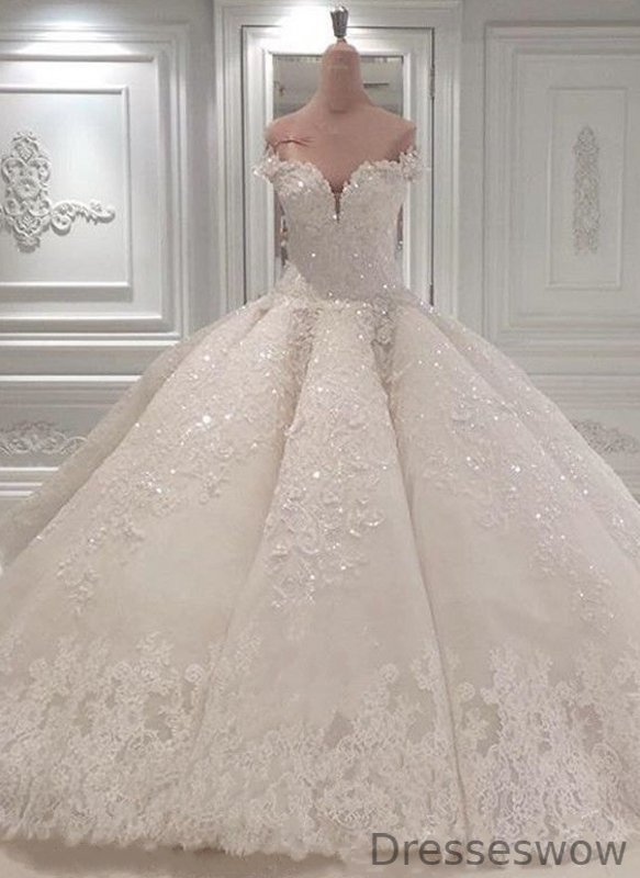 Dresseswow Gorgeous Off-the-Shoulder Ball Gown Wedding Dress With  Beadings