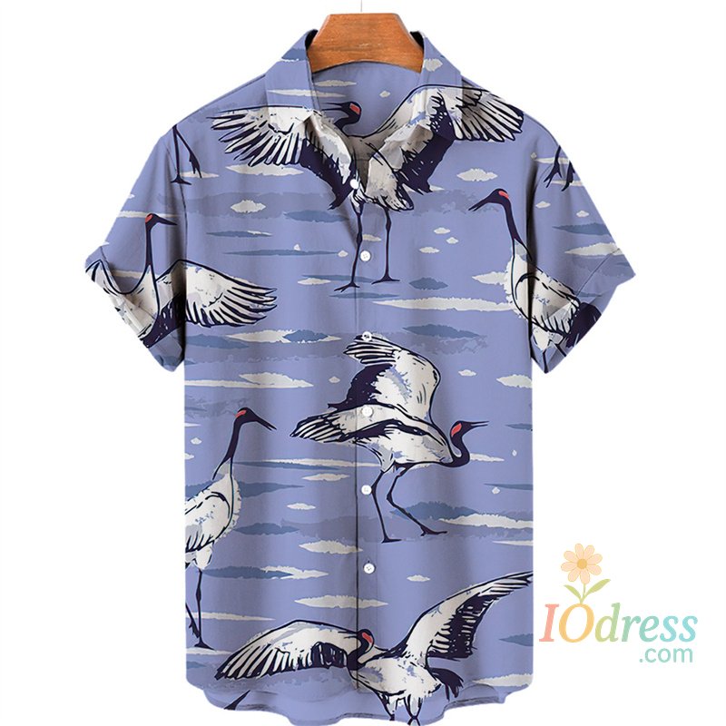 IO Menswear Tropical Palm 3d Print Hawaiian Shirt For Men Summer Beach Street Short Sleeves Tops Harajuku Holiday Lapel Button Loose Blouse