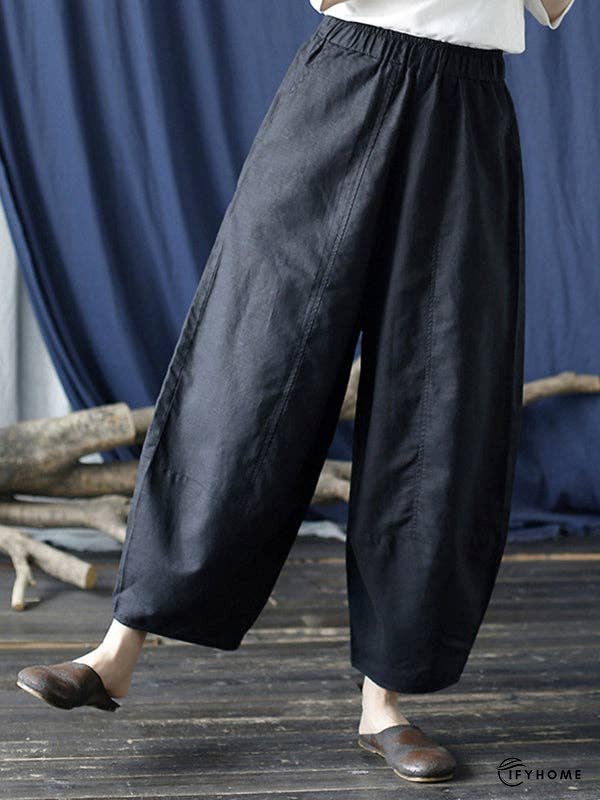 Simple Solid Color Elasticity Waisted Wide Leg Pants | IFYHOME
