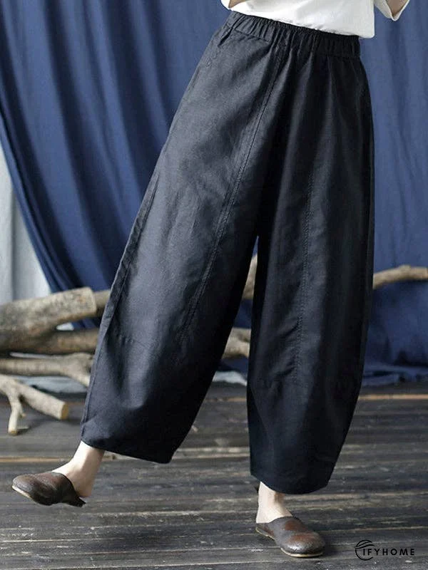 Simple Solid Color Elasticity Waisted Wide Leg Pants | IFYHOME