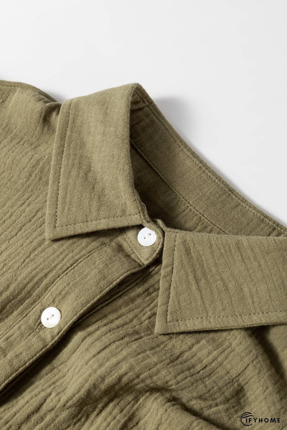 Textured Bracelet Sleeve Collared Dual Tied Mini Dress | IFYHOME