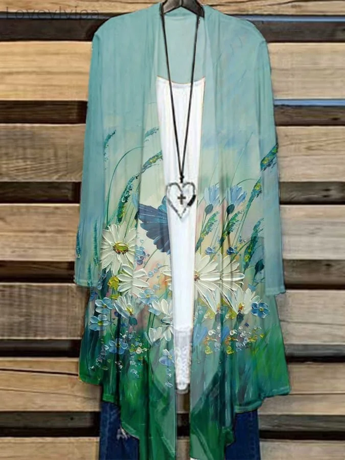 Women's Floral Print Casual Long Sleeve Cardigan