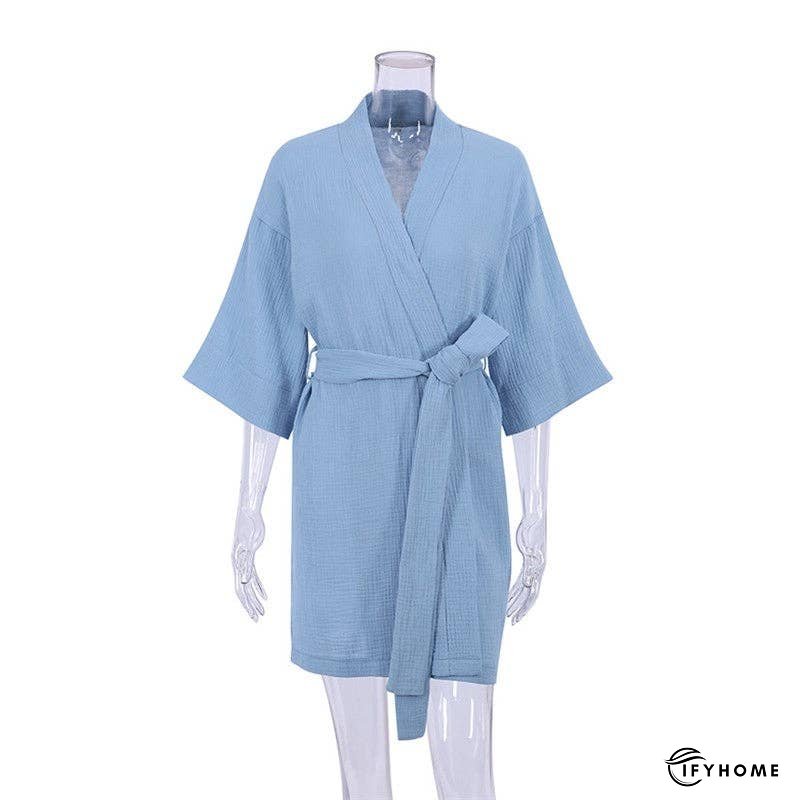 Short Double-Layer Gauze Robe | IFYHOME
