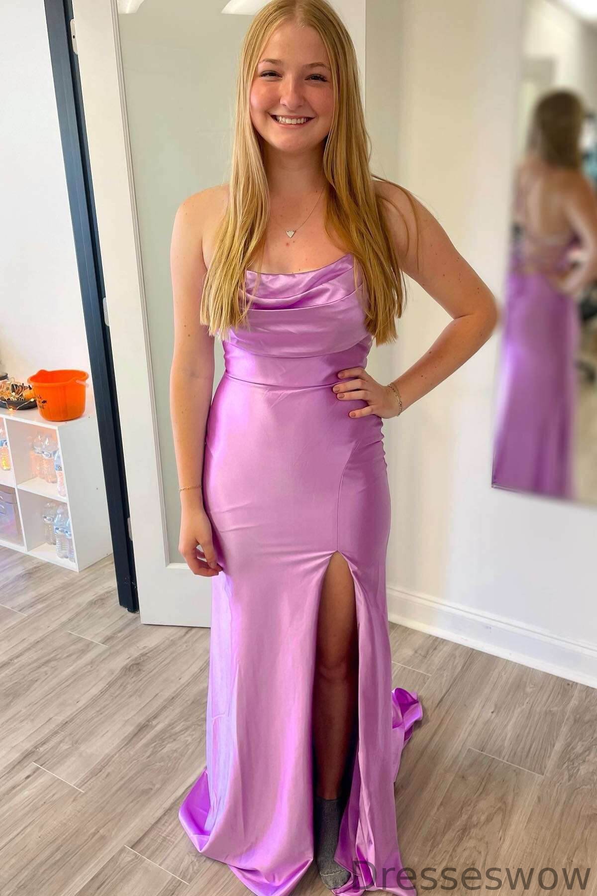 Dresseswow Light Purple Strapless Sleeveless Mermaid Formal Dresses With Split Online