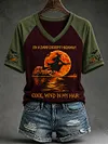 Women's Halloween Witch Pumpkin Bat V-neck Short Sleeve T-shirt