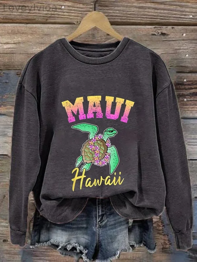 Women's Maui Hawail Sea Turtle Print Casual Sweatshirt
