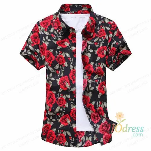 IO Menswear Summer Floral Hawaiian Shirts Men Fashion Short Sleeve Shirt Flower Blouse Turn Over Collar Casual Lapel Camisas Men's Clothing IO Dress
