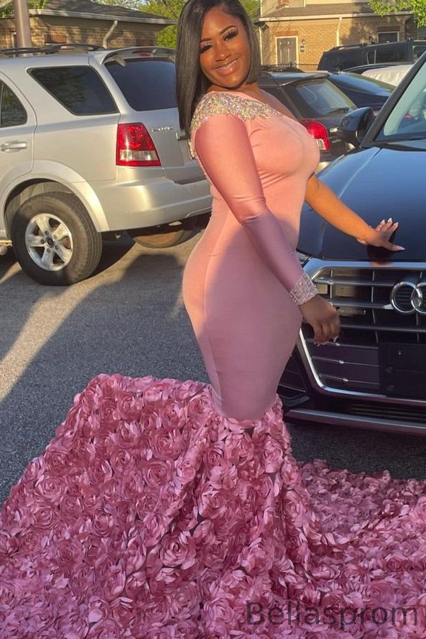 Bellasprom Pink One Shoulder Mermaid Prom Dress With Flowers Bottom Bellasprom