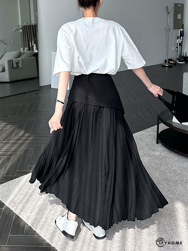 A-Line Loose Contrast Color Pleated Split-Joint Skirts Bottoms | IFYHOME