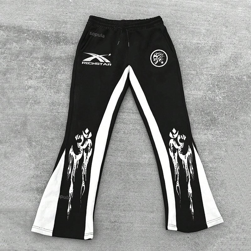 Sopula Artistic Vintage Richstar Graphic Contrasting Colors Stylish Casual Flared Trousers
