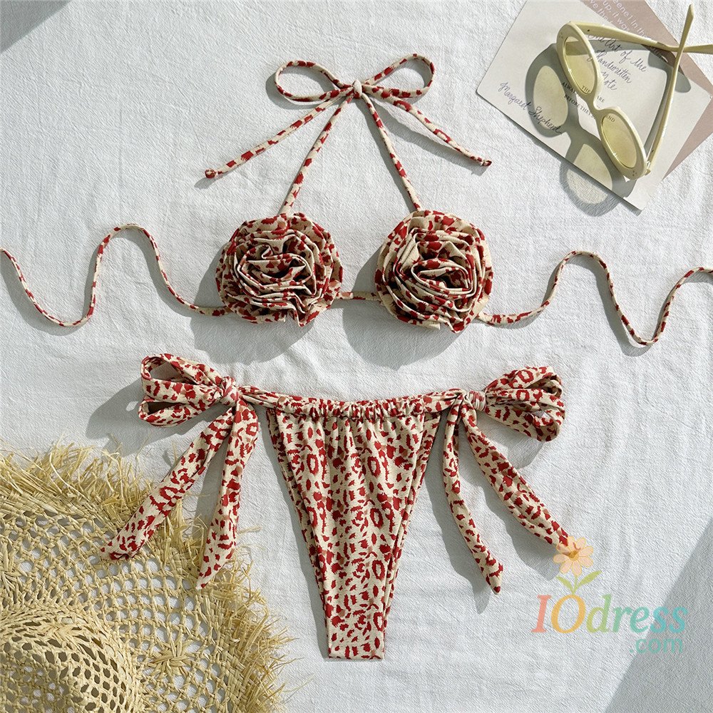 IO Dress Leopard Print 3D Flower Triangle Micro Bikini Sexy Swimsuit Women Mini Thong Swimwear Bathing Suit Bikinis Sets De Mujer 2025