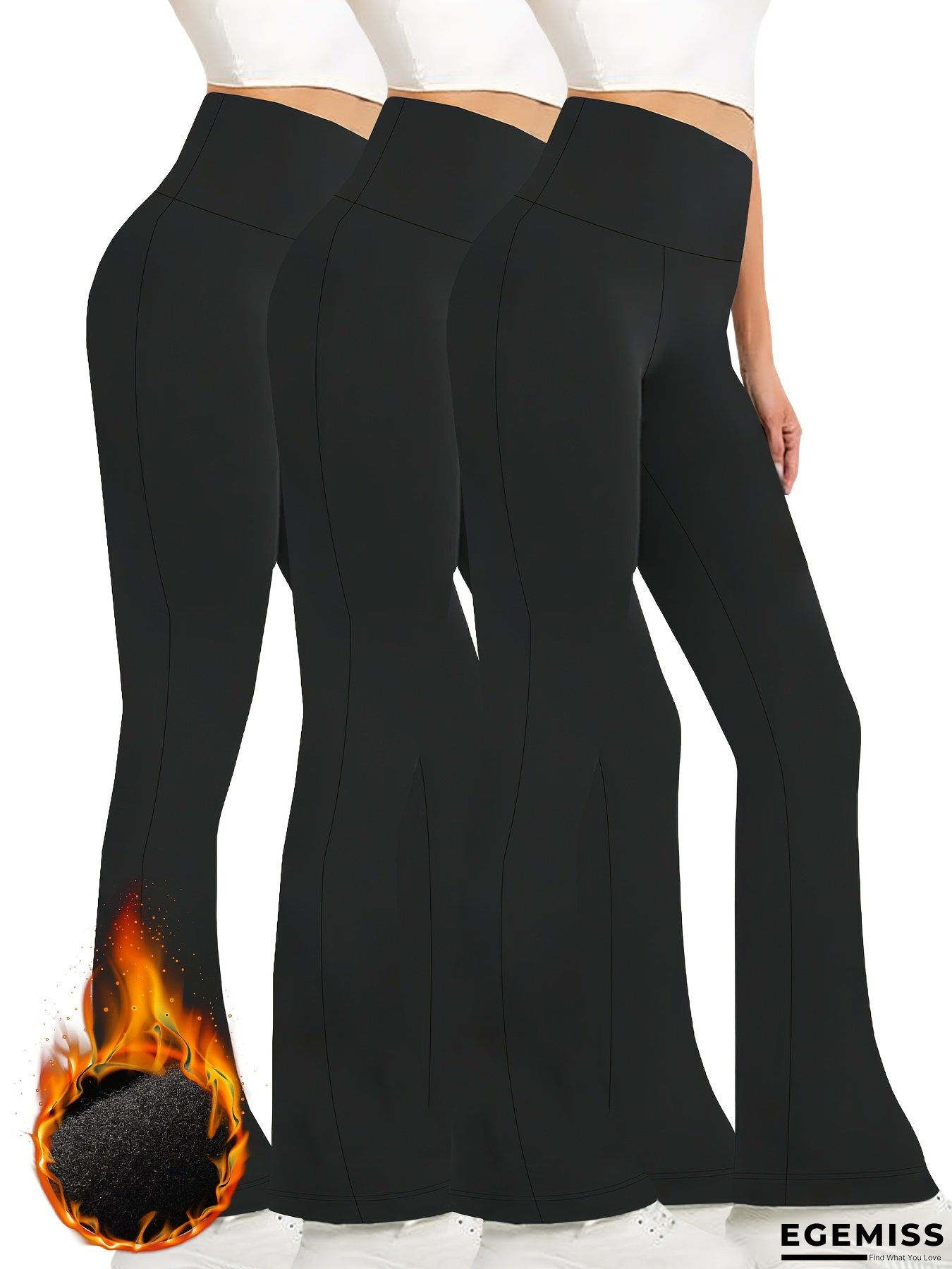 3-Pack Women's High Waisted Flare Leggings - Tummy Control Non-See-Through Pants, Stretchy Fleece Yoga Pants for Gym, Winter Workouts, Casual Outfits - Black/Gray/Pink Options, Workout Leggings, Comfortable Fitness Attire, Casual Workout Wear | EGEMISS