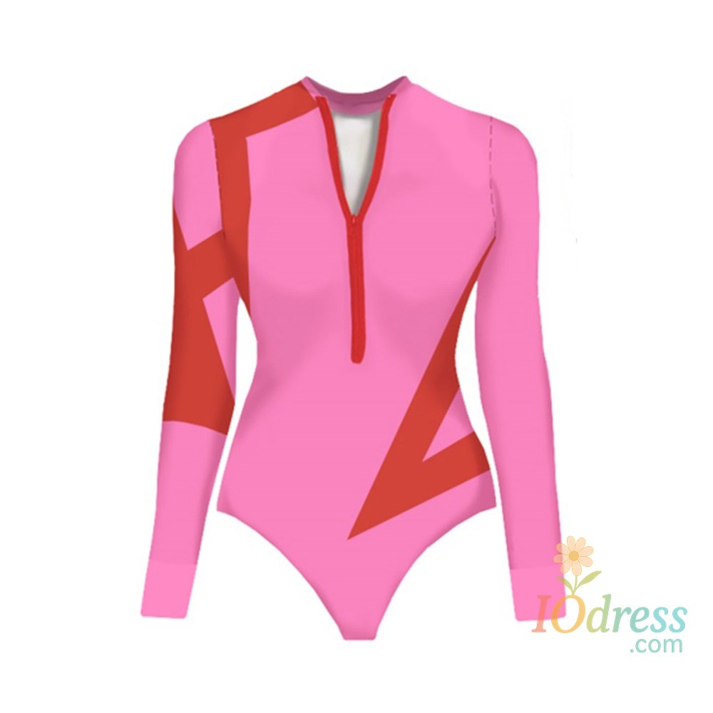 IO Dress Red Pink Long Sleeve Swimsuit With Cover Up Sexy Swimwear Women Patchwork Swim Suit Surf Bathingsuit Sliming Bodysuit Beachwear