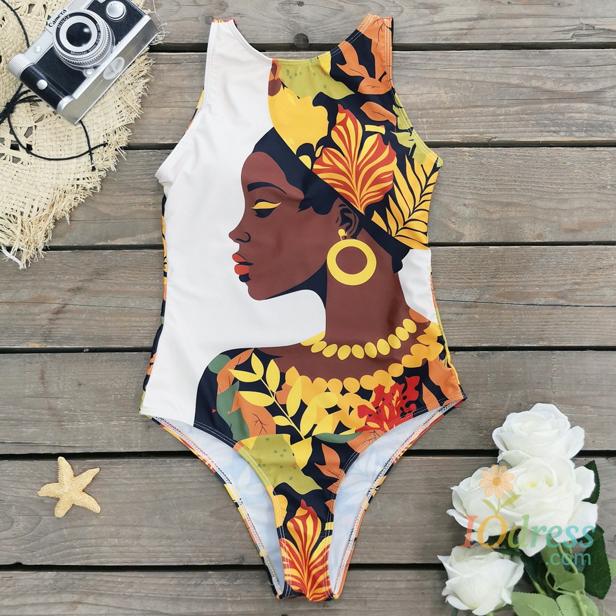 IO Dress 2025 New Printed One-piece Swimsuit Classic Printed Lace Up Swimsuit Women's Push Up Flower One-piece Suit Beach Wear For Female