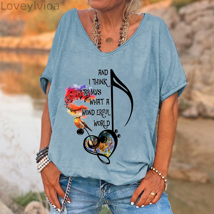 And I Think To Mys What A What A Wonderful World Printed V-neck Women's T-shirt