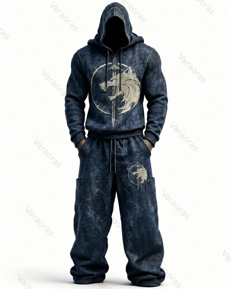 Men's Fashion Contrast Colo  Embroidered Hoodie & Pants Two-Piece Set 2067