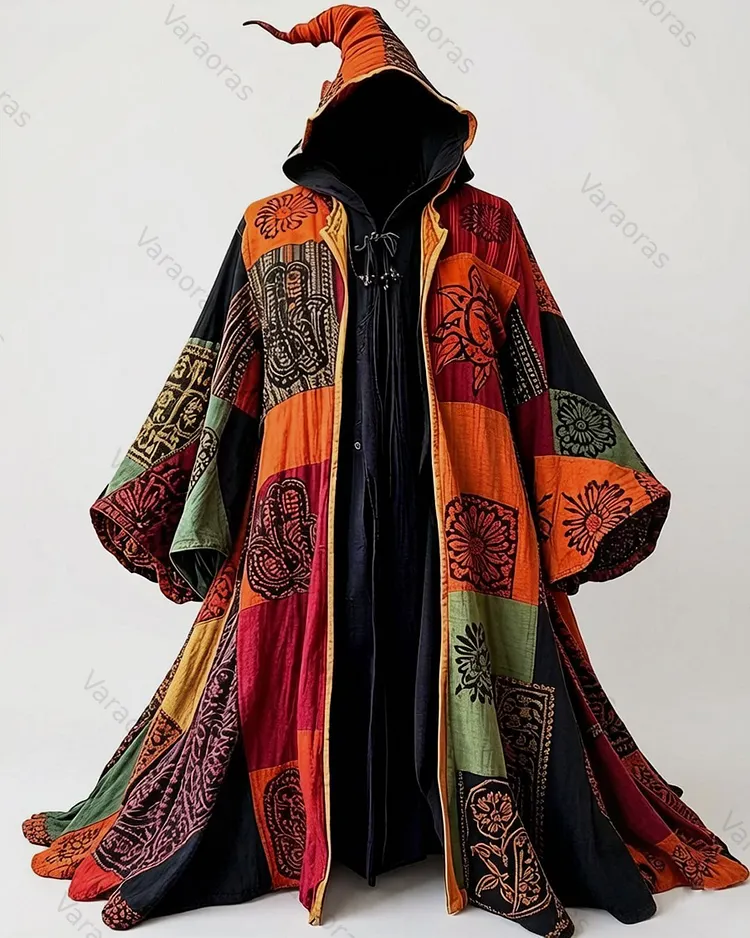 Men's fashionable hippie star and moon print cotton linen hooded cape  1309