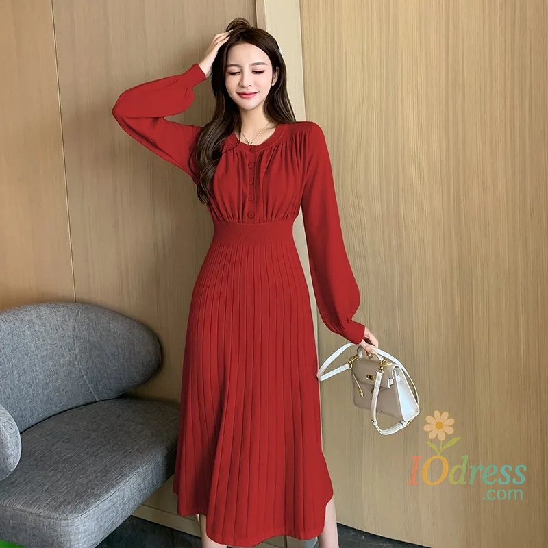 IO Dress Elegant Long Knitted Sweater Dress Knee-Over Autumn Winter New Style Inner Wear Slim Fit Midi Dress for Women
