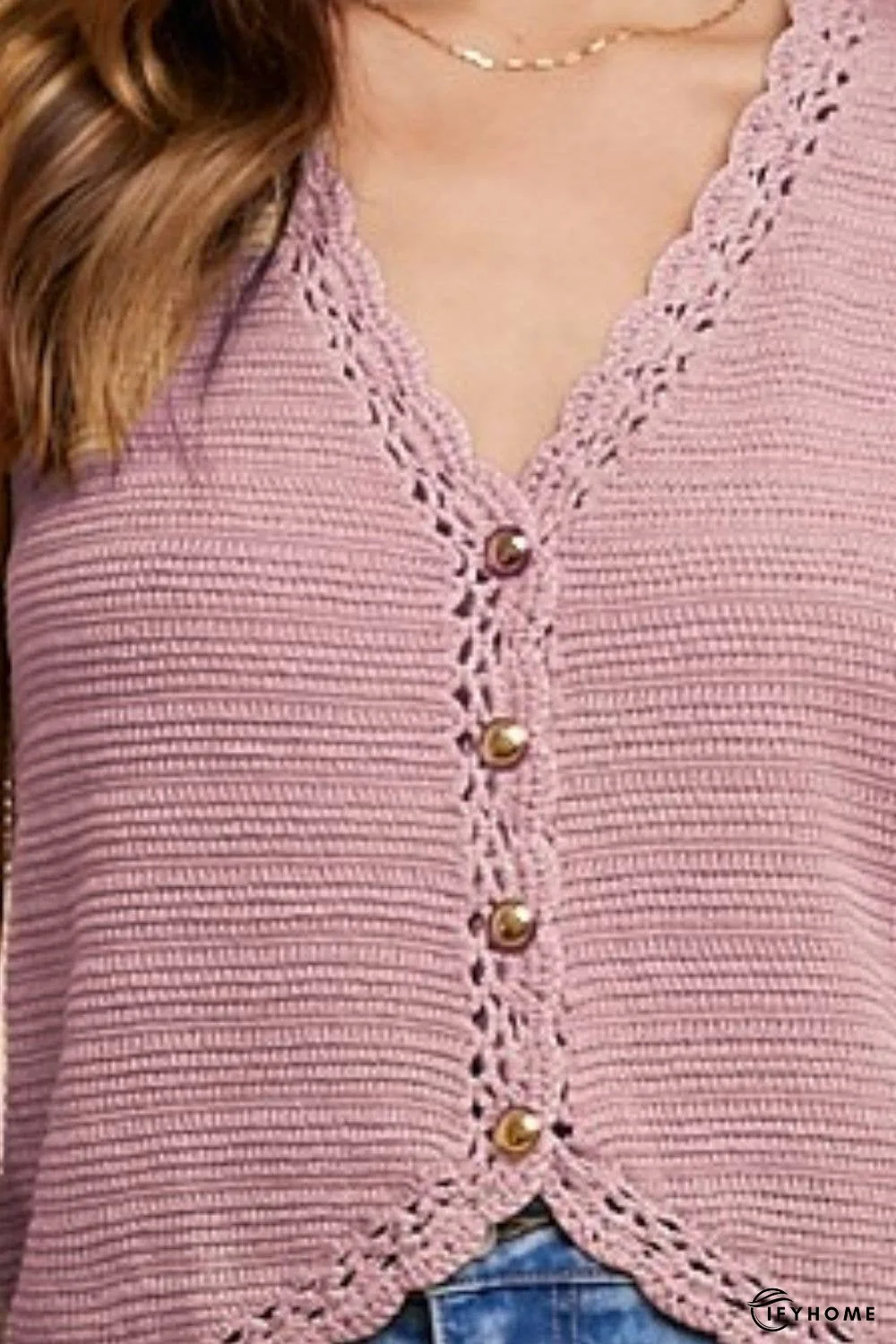 Annie Wear Crochet Trim Button Down Sweater Vest | IFYHOME