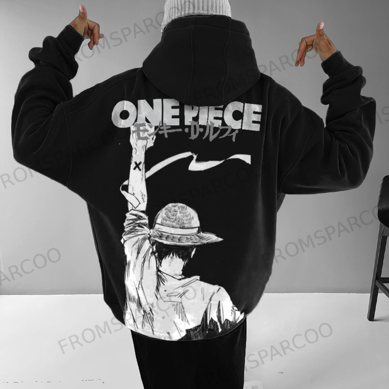 'One Piece' Printed Oversized Hooded Sweatshirt