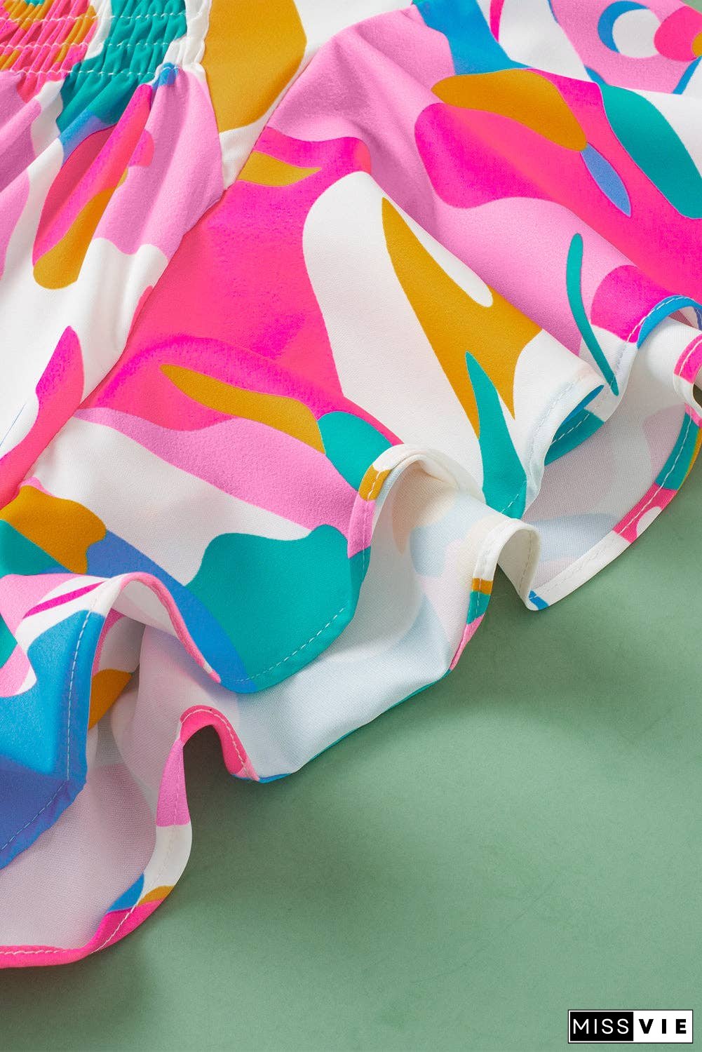 Multicolour Abstract Print Notched Neck Flutter Sleeve Blouse