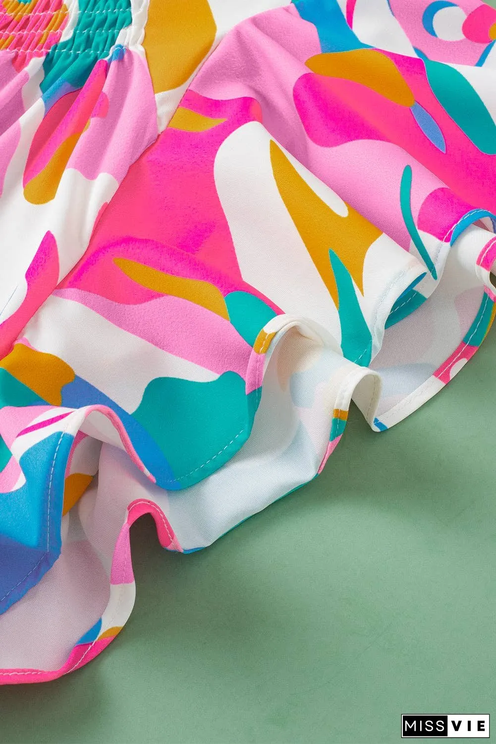 Multicolour Abstract Print Notched Neck Flutter Sleeve Blouse