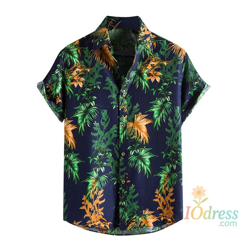 IO Menswear Popular Summer Hawaiian Shirt Men Cool 3d Printing Flower Leaves Shirts Lapel Collar Short Sleeves Button Beach Blouse Clothes