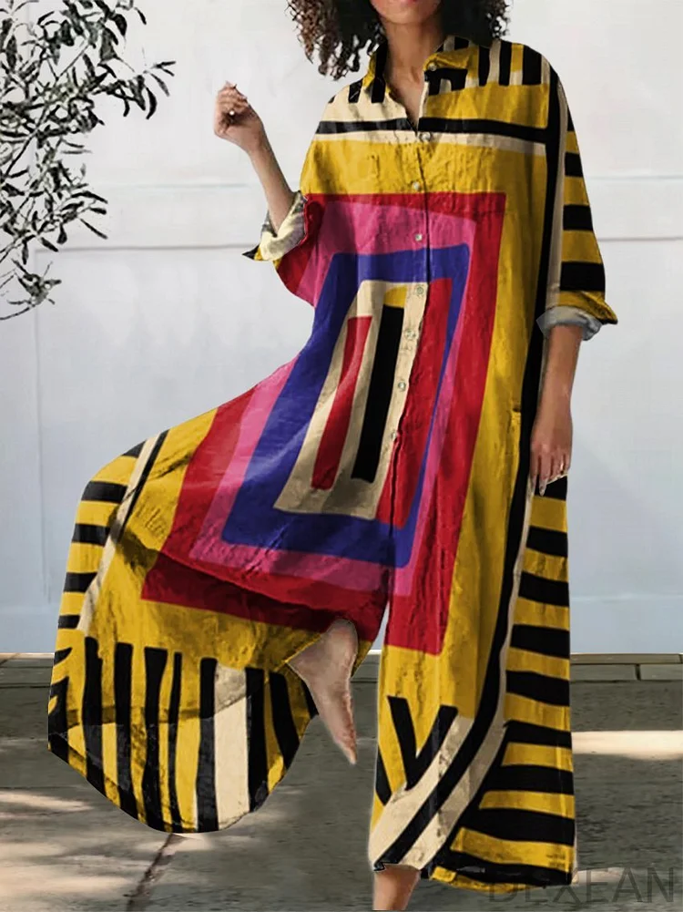 Women's Abstract Painterly Print Casual 100% Cotton Wide Leg Jumpsuit