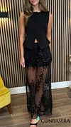 Catherine Black Sequin Detail Mesh Maxi Skirt (PRE ORDER)
