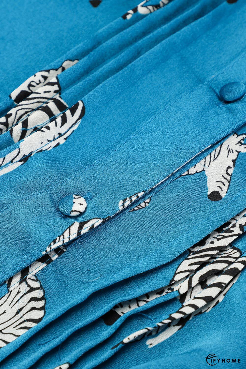 Blue Printed Zebra Pattern Pleated Shirt  Dress | IFYHOME