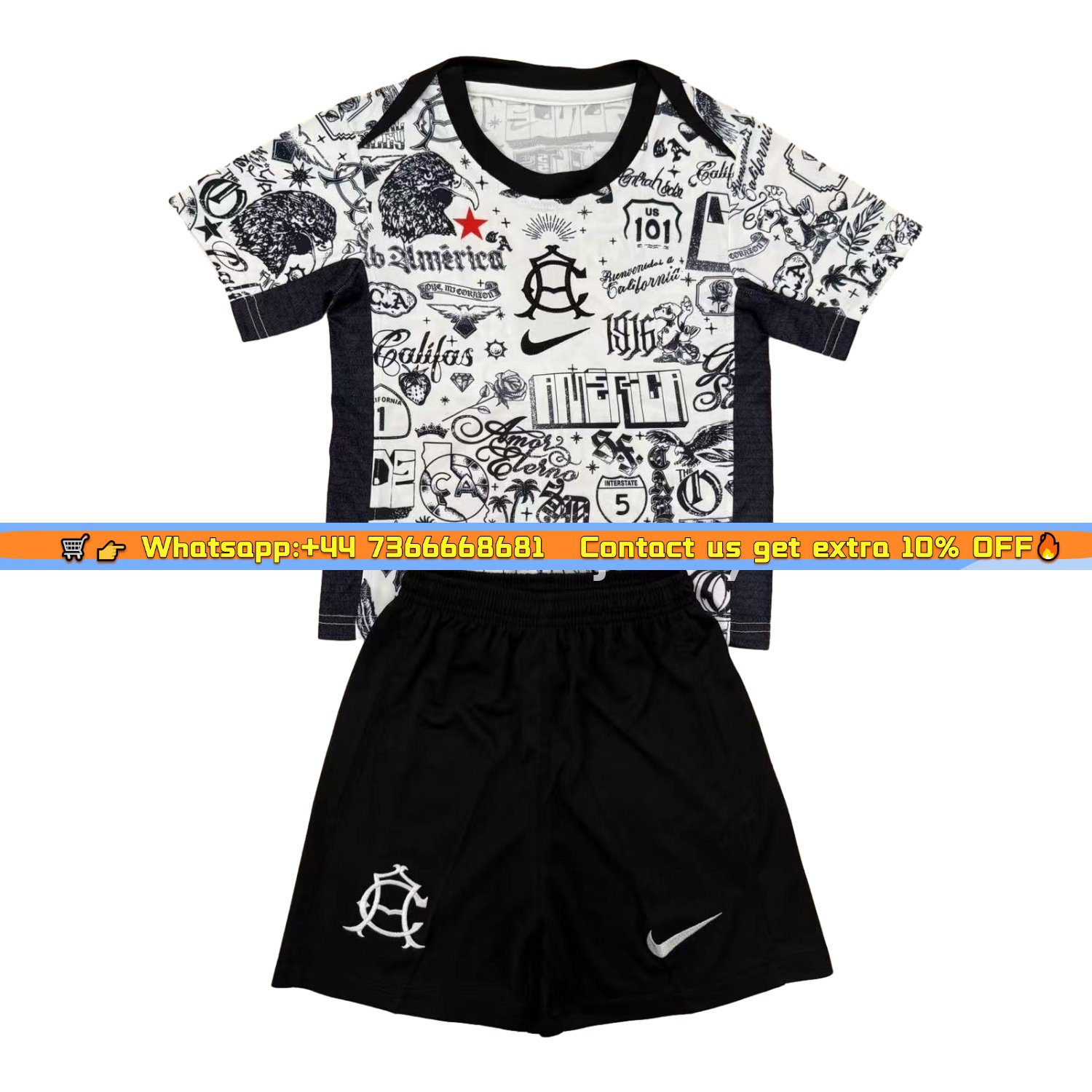 Club América 24-25 Pre-match Black and White Graffiti Men's Adult Jersey Set - Fans Version
