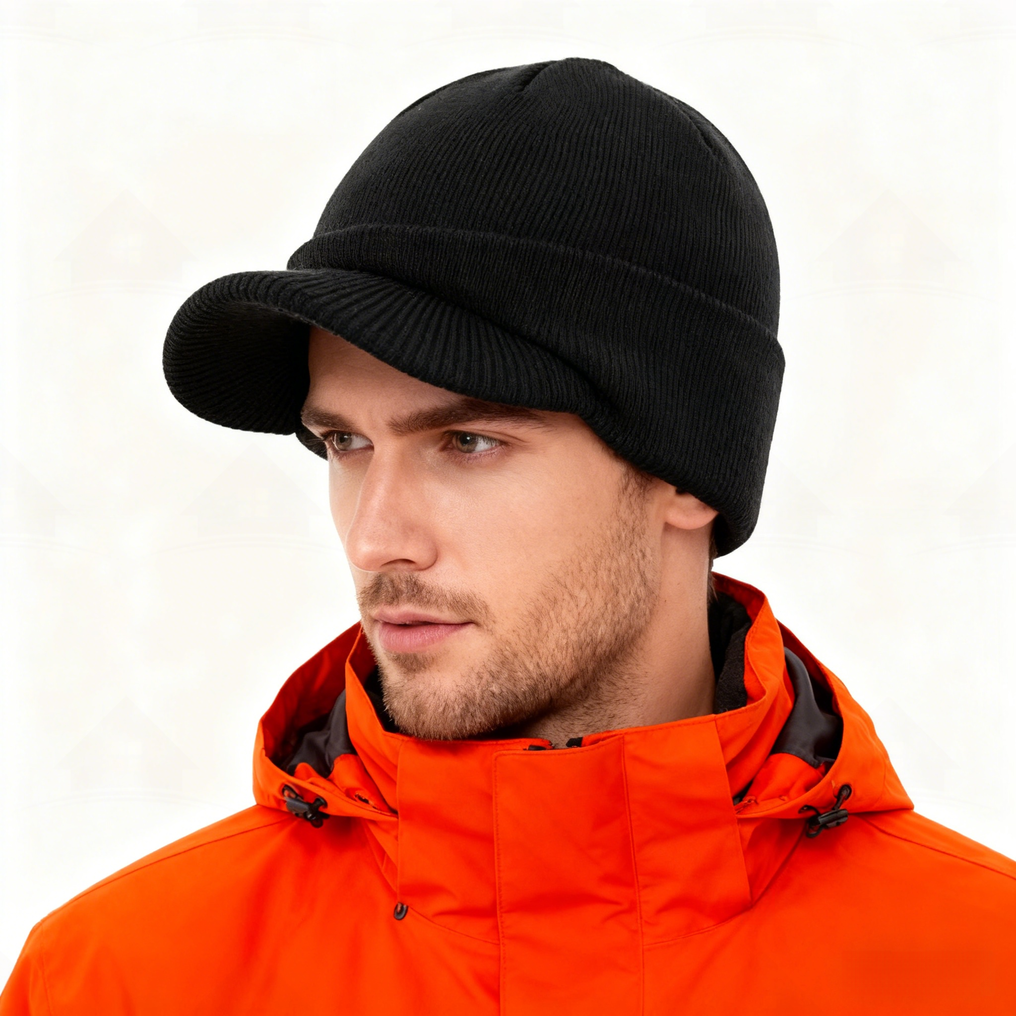 Home Prefer Men's Winter Beanie Hat with Brim Warm Double Knit Cuff Beanie Cap Watch Radar Hat