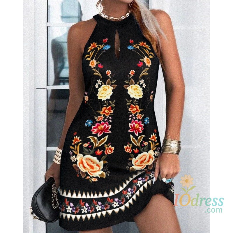 IO Dress Women's Summer Casual Dress Sleeveless Hanging Neck Fashion Printed Dress Commuter Holiday Party Women's Dress IO Dress