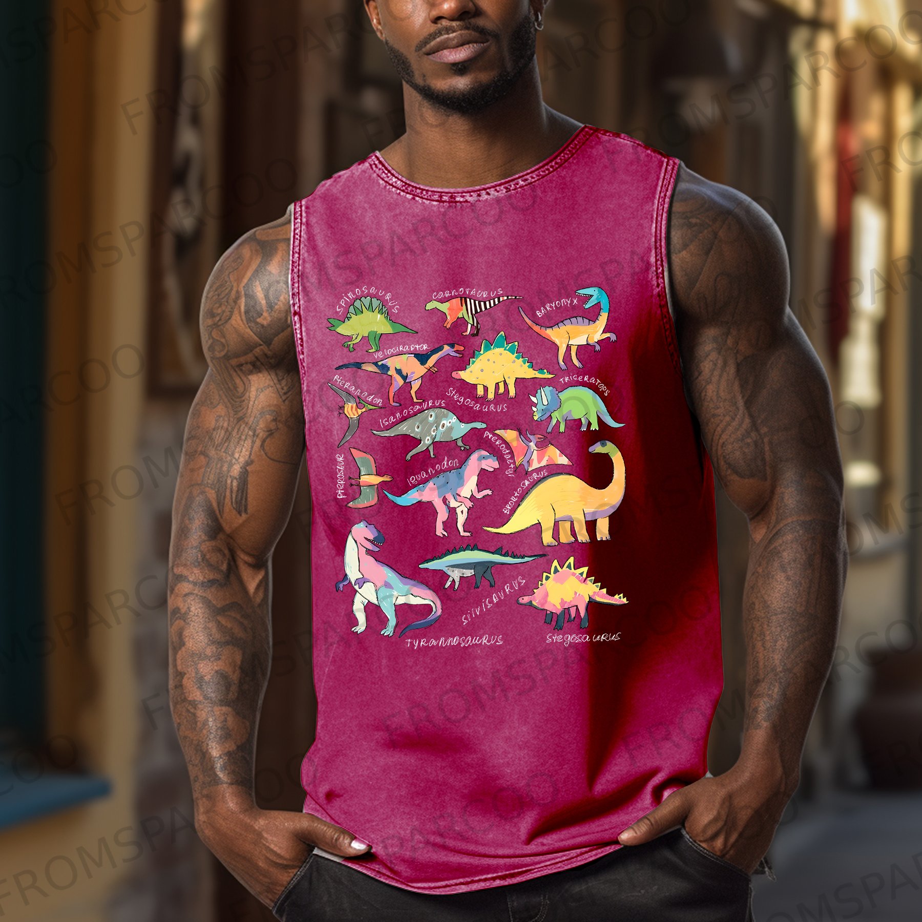 Types Of Dinosaur Unisex Retro Print Track Tank Top