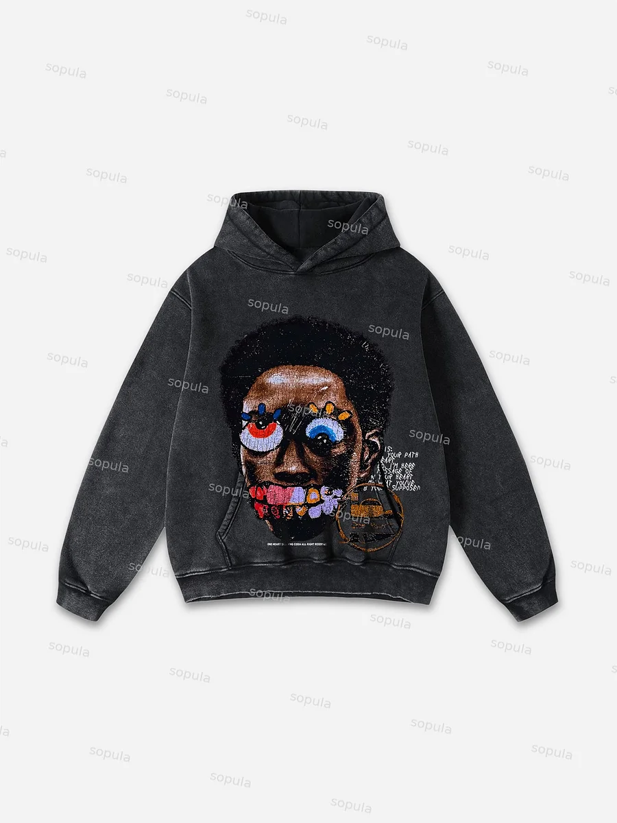Sopula Vintage Madness Graphic Acid Washed Oversized Hoodie