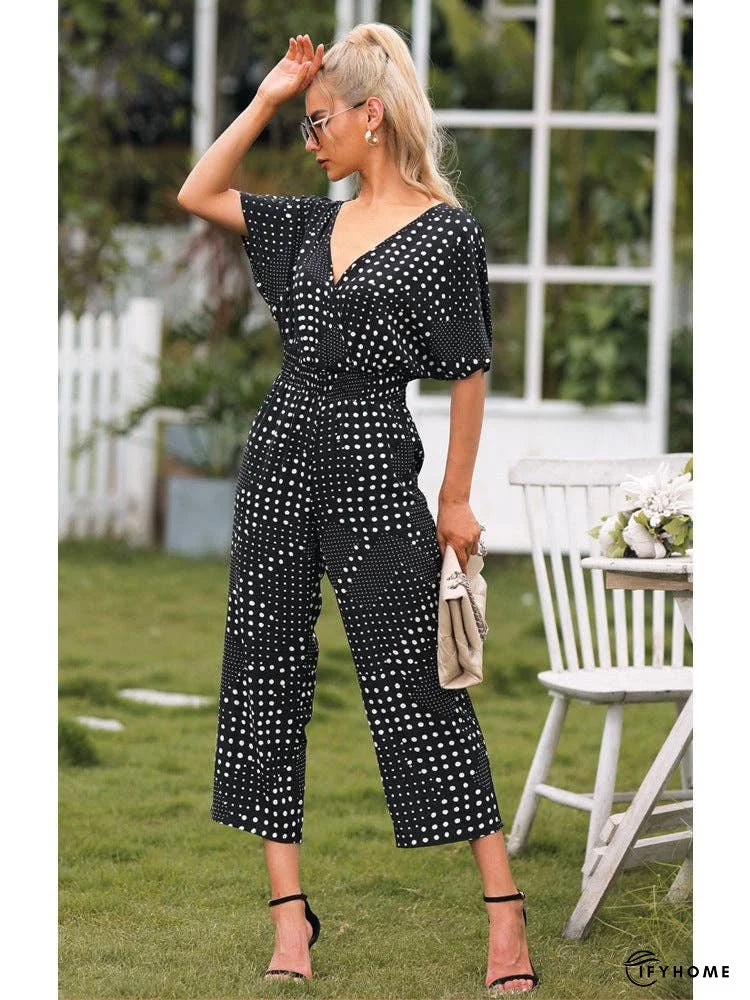 Polka Dot Surplice Neck Jumpsuit with Pockets | IFYHOME