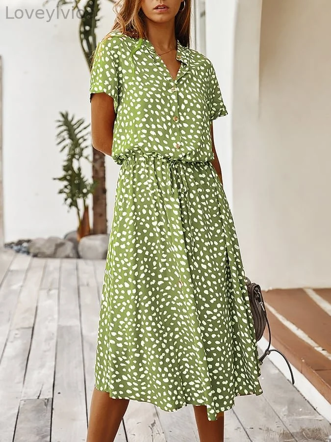 Milumia Women's Button Front Drawstring High Waist Short Sleeve A Line Midi Dress