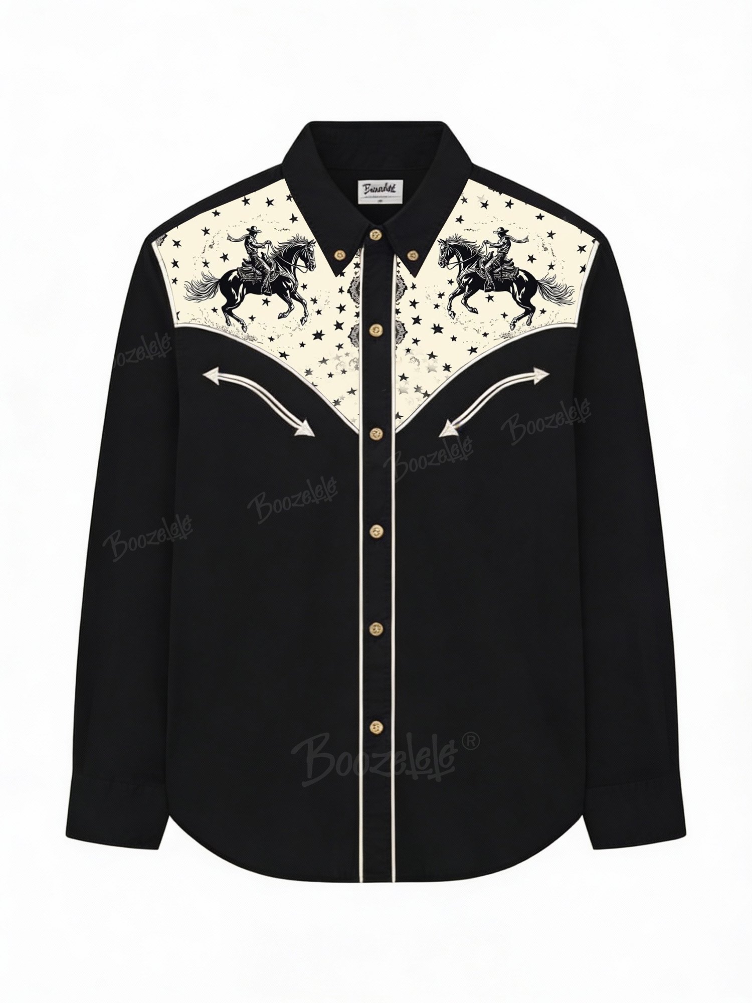 Western-Style Printed Long-Sleeved Shirt - 100% Cotton Long-Sleeved T-Shirt