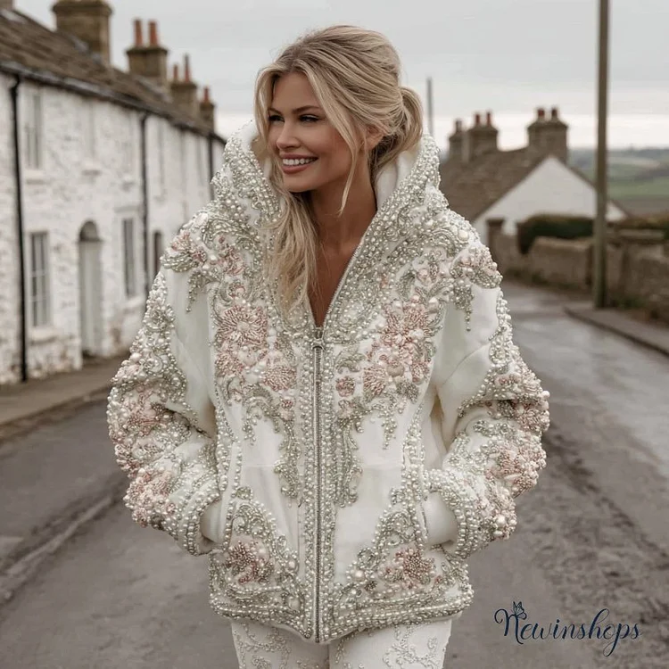 Women's Vintage Flower Embroidery Art Casual Zip Up Hoodie