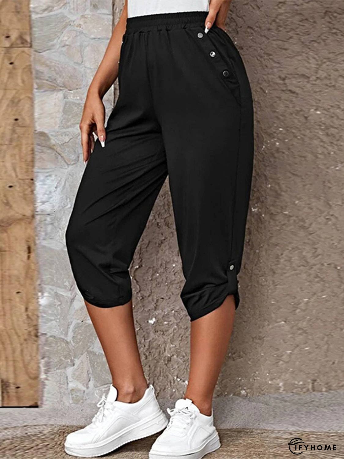 Full Size Roll-Tab Capris Pants | IFYHOME