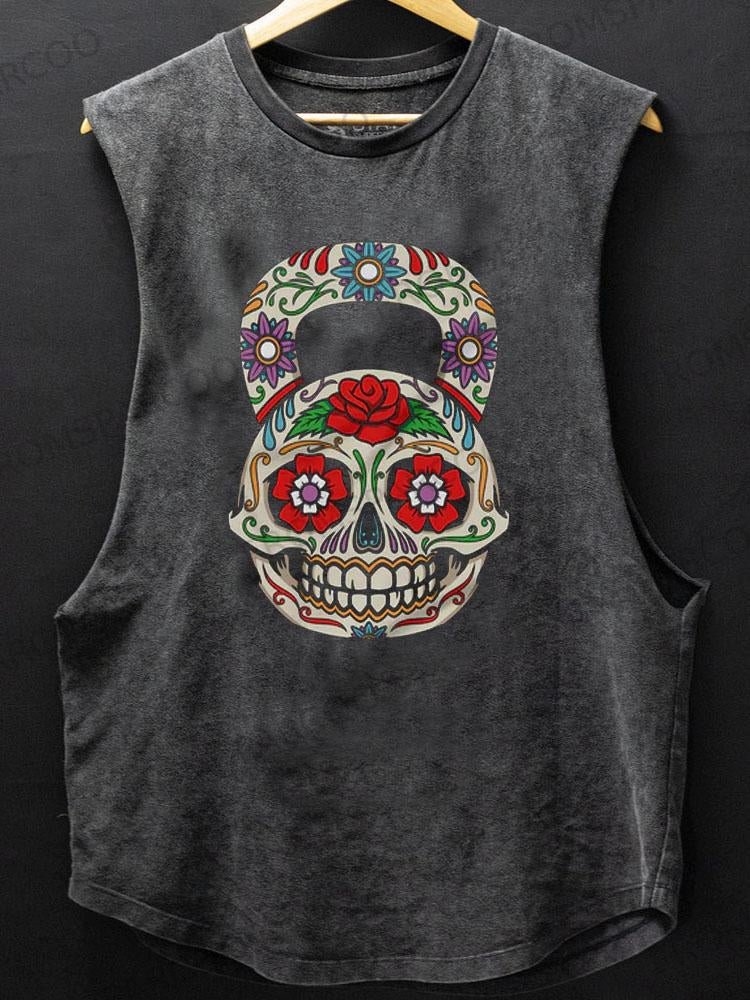 Dia De Los Muertos Kettlebell Scoop Bottom Cotton Tank