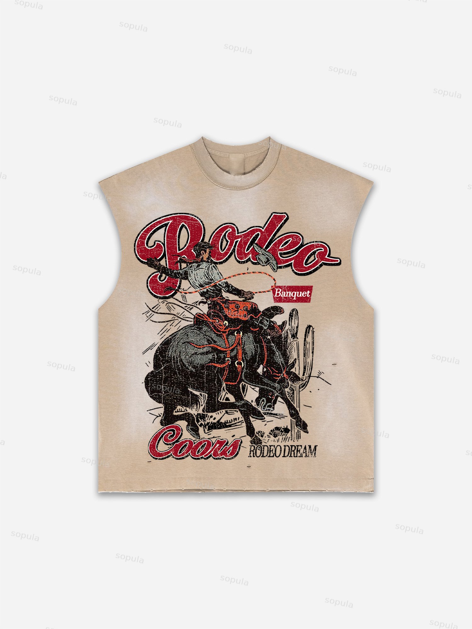 Coors Banquet Rodeo Print Distressed Tank Top