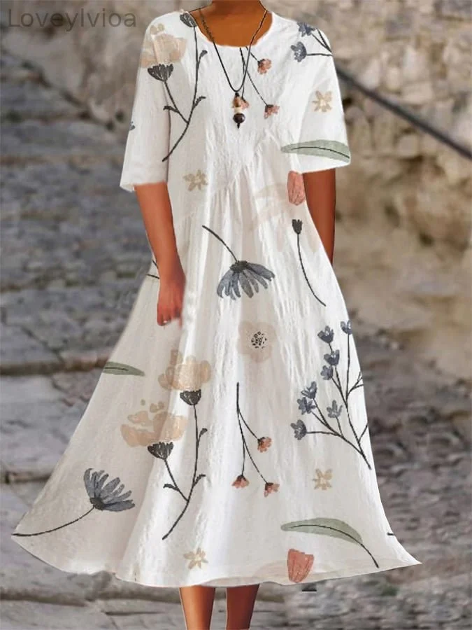 Ladies Botanical Floral Design Casual Loose Dress