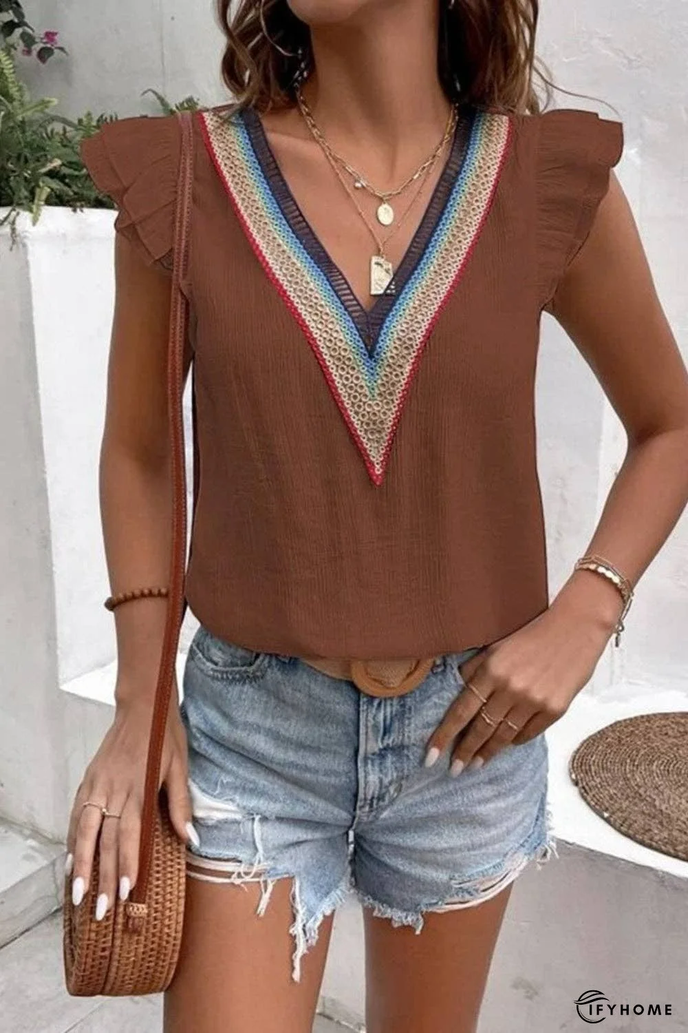 Full Size Ruffled V-Neck Cap Sleeve Blouse | IFYHOME