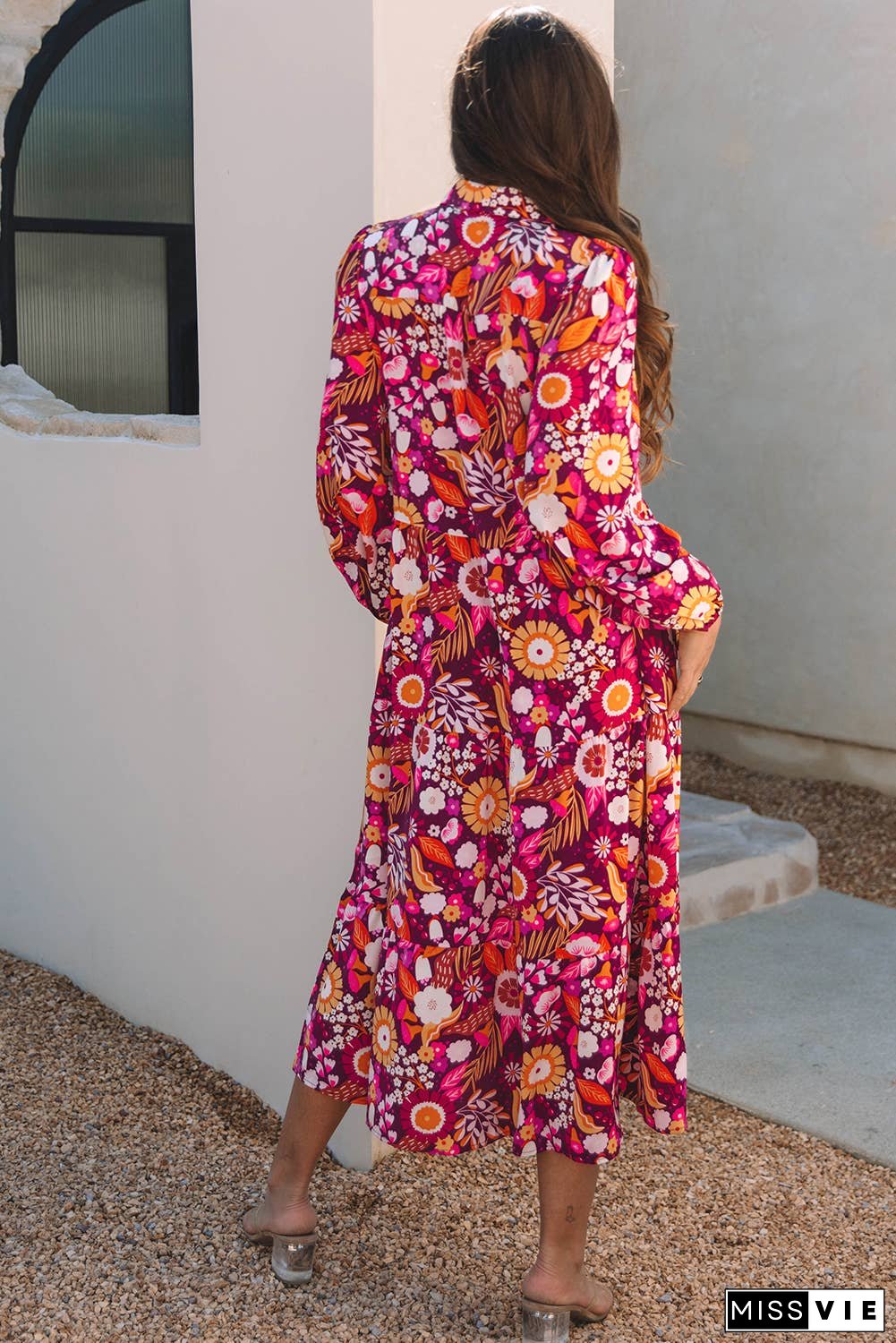 Floral Collared Tiered Maxi Dress