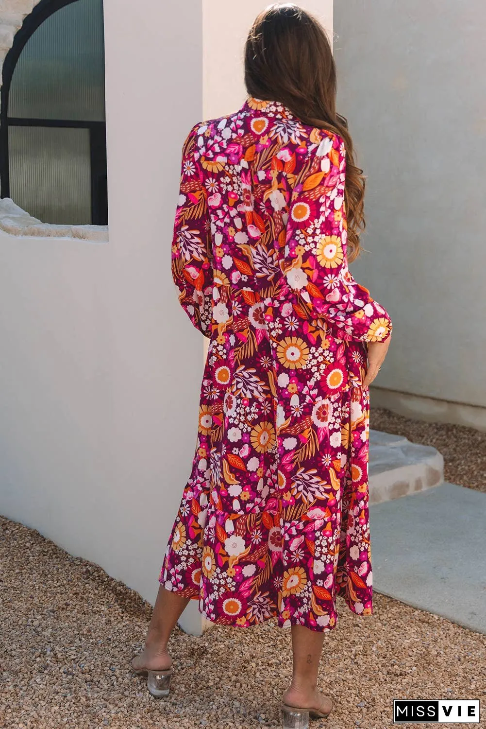 Floral Collared Tiered Maxi Dress