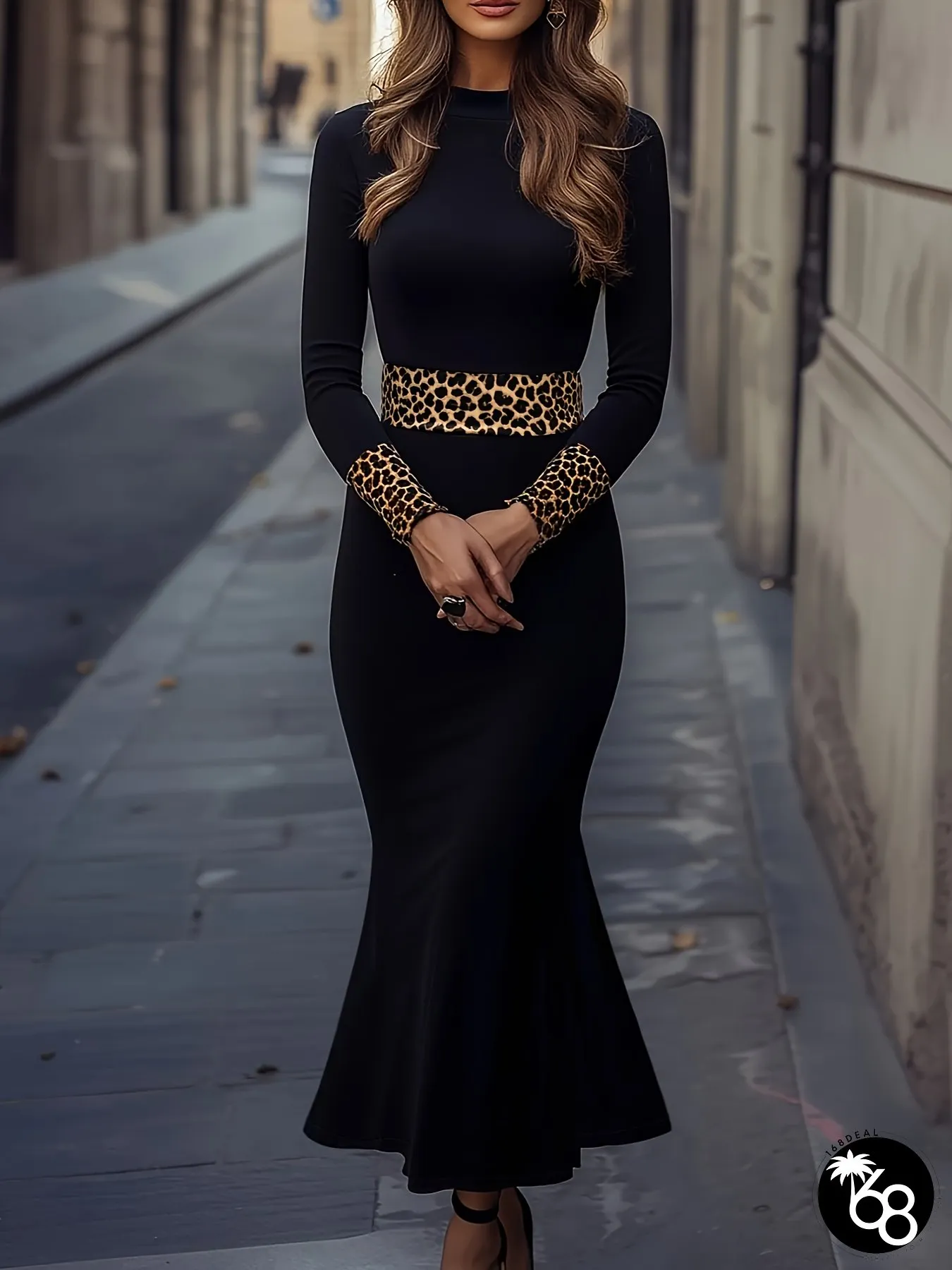 Elegant Sophisticated Womens Black Formal Party Dress Knee-Length Flared A-Line Skirt | 168DEAL