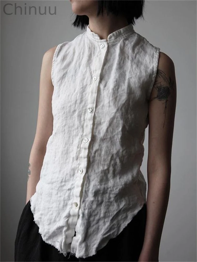 Vintage Buttonthrough Linen Blend Tank Top