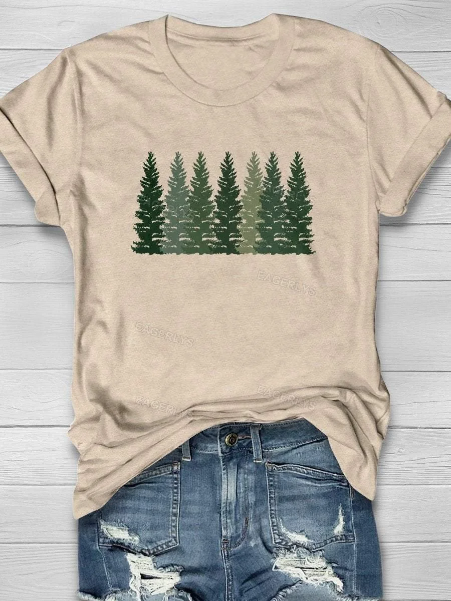 Eagerlys Trees Nature Hiking Print Short Sleeve T-shirt Eagerlys