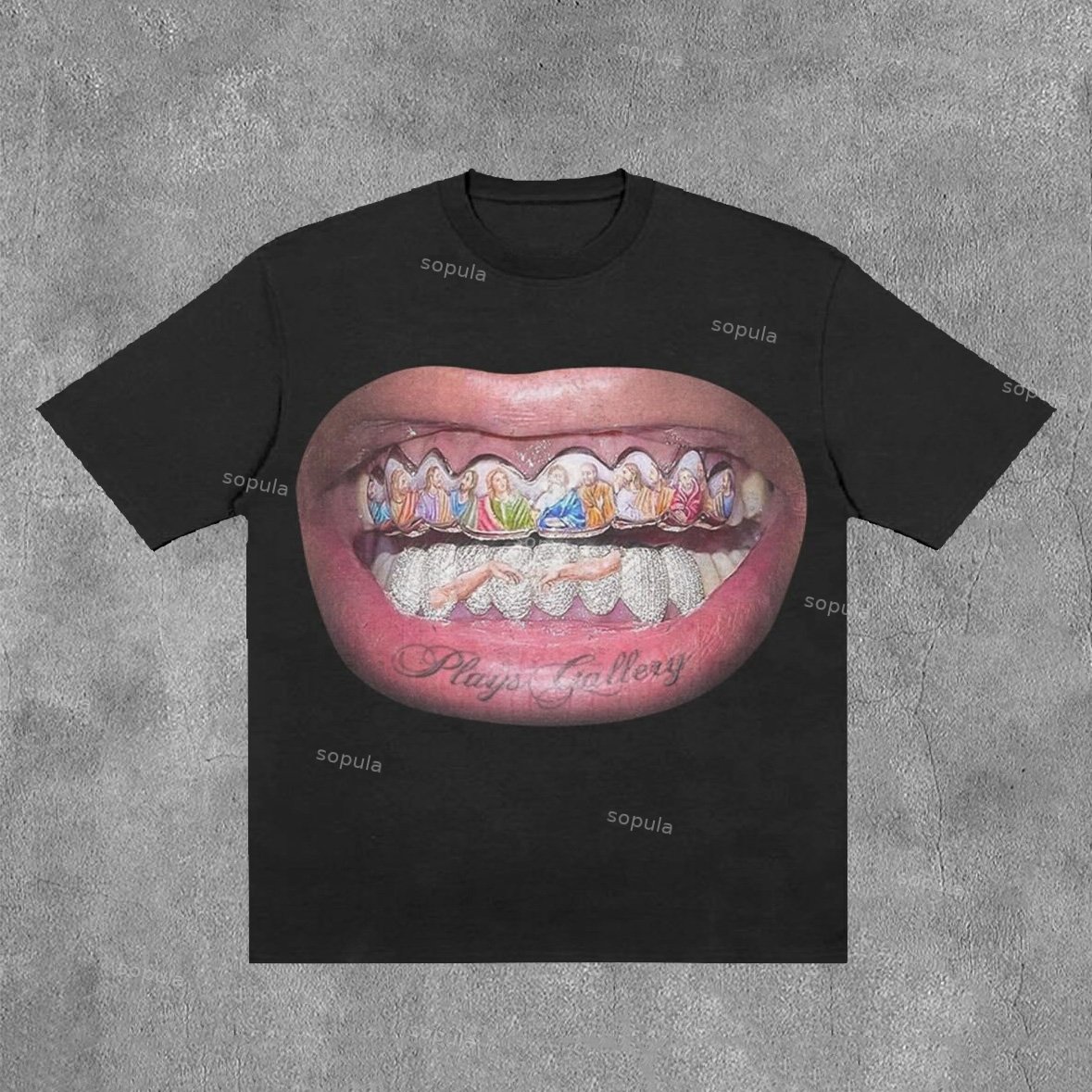 Sopula Unisex Mouth & Letter Print T-Shirt